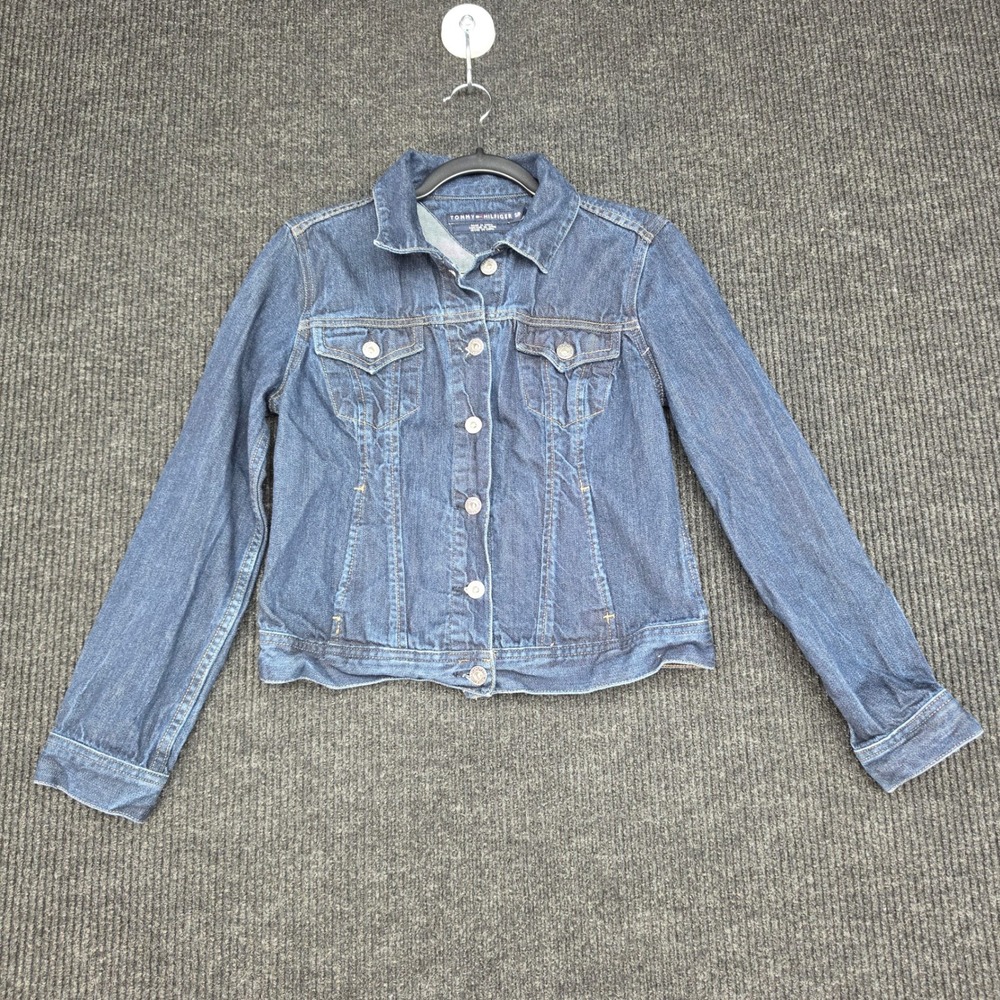 Tommy Hilfiger Womens Small Dark Wash Denim Trucker Jacket 100% Cotton